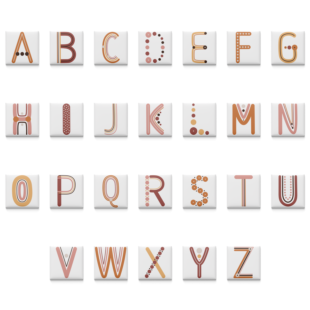 Boho Alphabet Magnet Set (A–Z)
