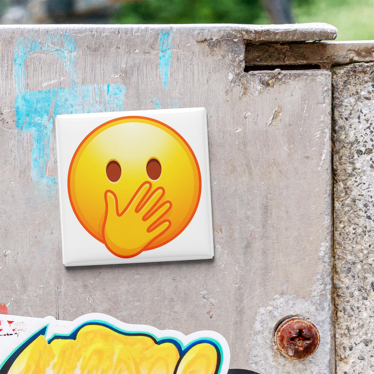 Face with Open Eyes and Hand over Mouth Emoji Magnet