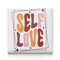 a square canvas with the text "SELF LOVE" written in a stylized, colorful font.