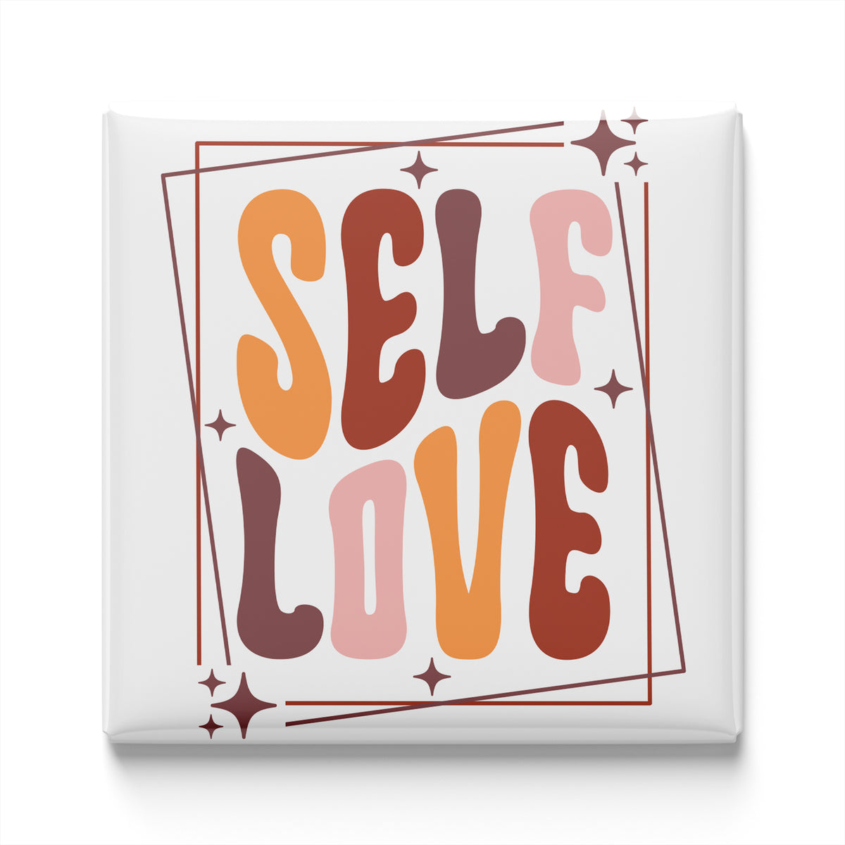 a square canvas with the text "SELF LOVE" written in a stylized, colorful font.