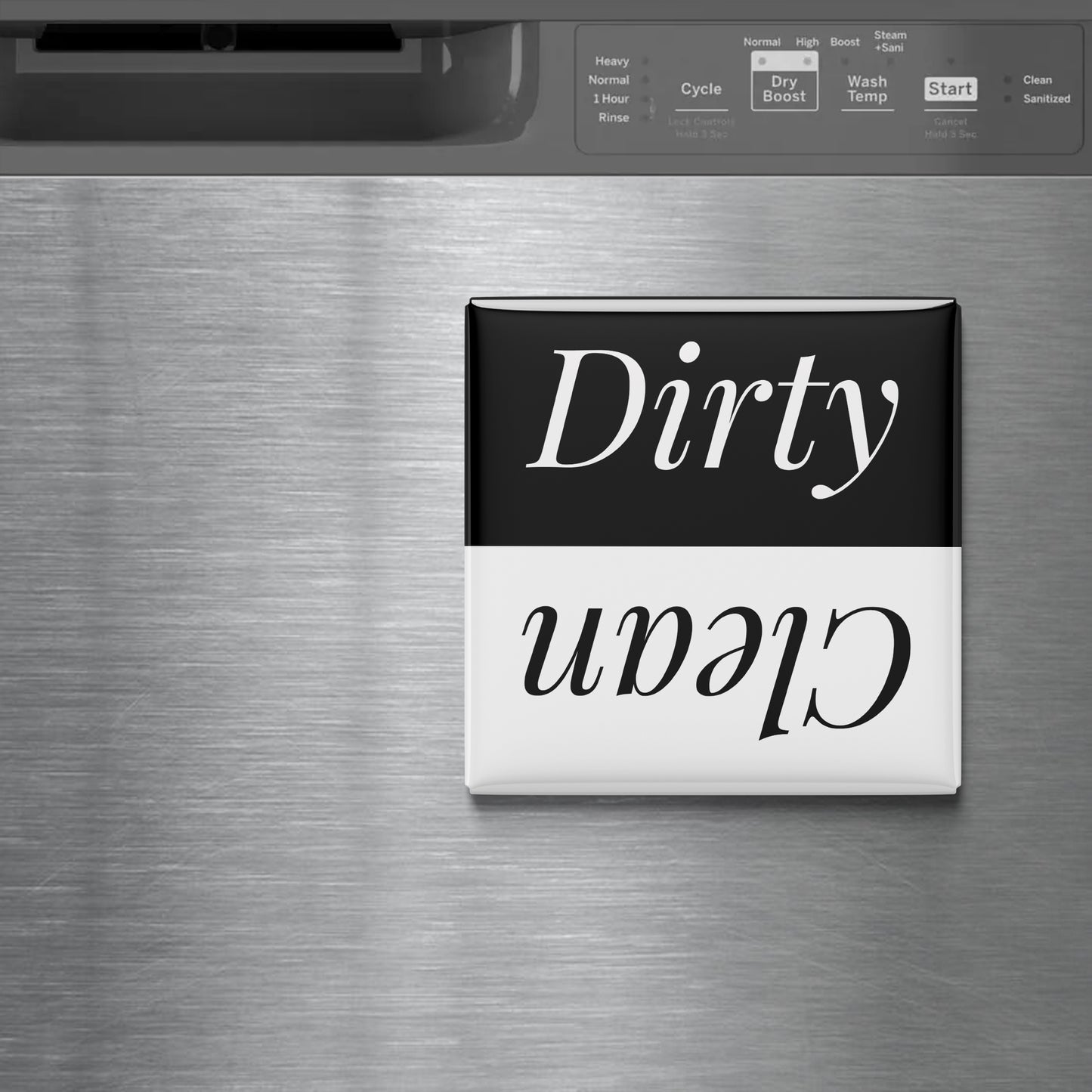 a black and white textured surface with a message that reads "Dirty" and "Clean" in a bold, capitalized font.