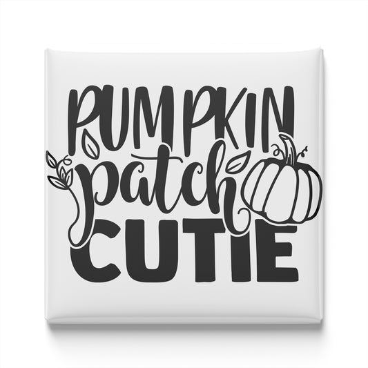 the text "Pumpkin patch cutie" in a stylized font, with a pumpkin illustration to the right of the text.