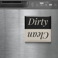 a black and white sign with the word "Dirty" written on it, placed on a metallic surface.