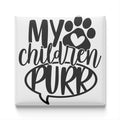 the text "MY children PURR" in a speech bubble, with a paw print symbol above the text.