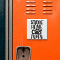 a red locker with a sticker that says "Stay at Home with a Cat Mom".