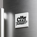 A refrigerator door with a sticker that says "COT grandmother" in a stylized font.