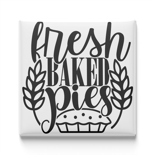 a black and white graphic design with the text "fresh baked pies" prominently displayed.