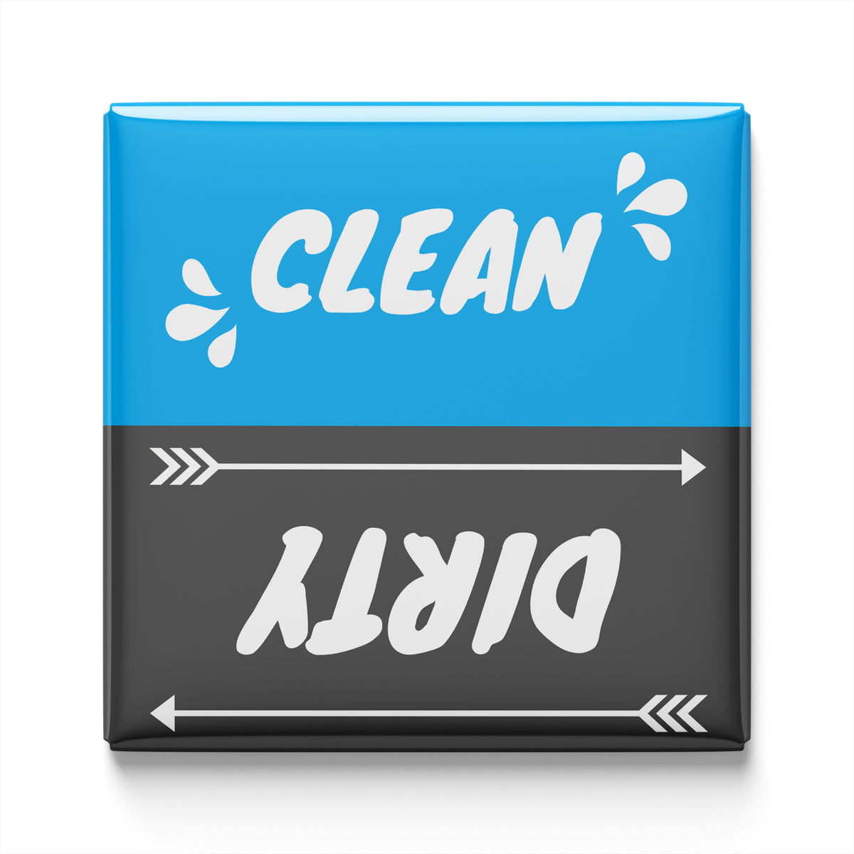 a blue and black sign with the text "CLEAN" and "Dirty" written on it.