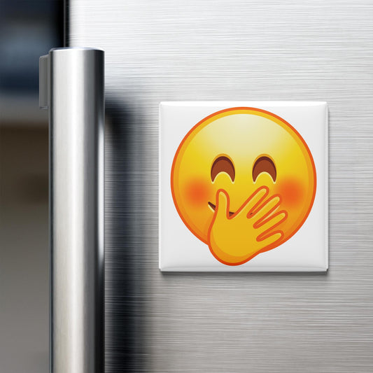 Face with Hand over Mouth and Smiling Eyes Emoji Magnet